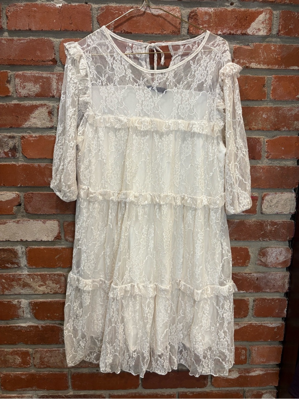 2 Saints Cream Floral Lace Tiered Mini Dress Womens XL